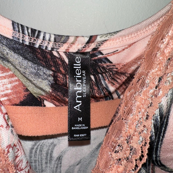 Ambrielle Sleepwear Women’s Pink Green Floral Chemise Medium Built in Bra Adjust - Picture 12 of 15